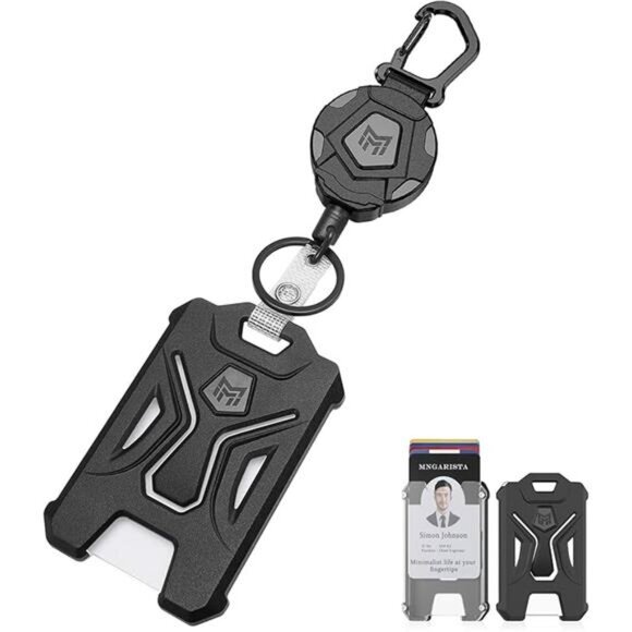 Retractable Badge Holder Keychain Tactical ID Card Holder Heavy Duty Black - Picture 7 of 7